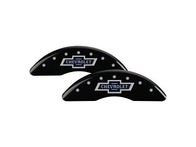 MGP Black Caliper Covers with 100 Anniversary Chevrolet Logo; Front and Rear (11-19 Silverado 2500 HD)