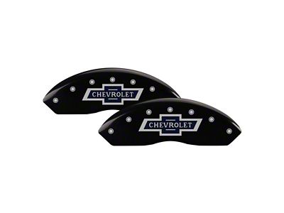 MGP Black Caliper Covers with 100 Anniversary Chevrolet Logo; Front and Rear (20-23 Silverado 2500 HD)