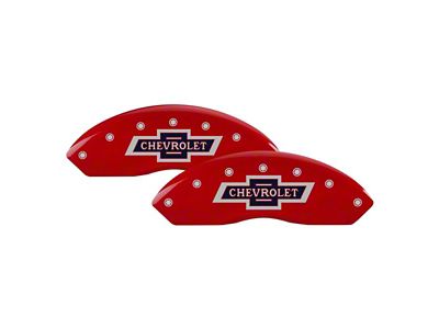 MGP Red Caliper Covers with 100 Anniversary Chevrolet Logo; Front and Rear (20-23 Silverado 2500 HD)