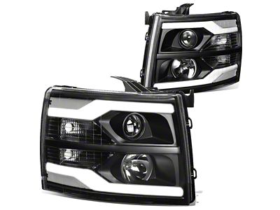 Dual LED DRL Projector Headlights with Clear Corner Lights; Black Housing; Clear Lens (07-13 Silverado 1500)