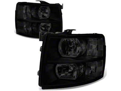 Headlights with Clear Corner Lights; Black Housing; Smoked Lens (07-13 Silverado 1500)