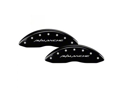 MGP Black Caliper Covers with Avalanche Logo; Front and Rear (08-10 Silverado 2500 HD)