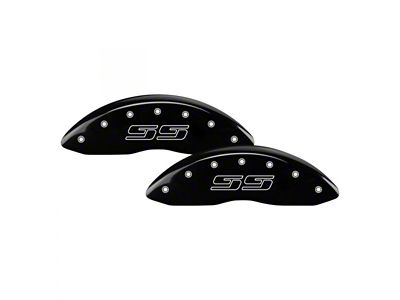 MGP Black Caliper Covers with Avalanche Style SS Logo; Front and Rear (08-10 Silverado 2500 HD)
