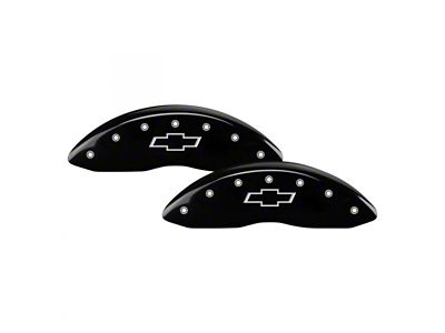 MGP Black Caliper Covers with Bowtie Logo; Front and Rear (08-10 Silverado 2500 HD)
