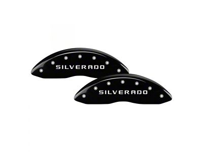MGP Black Caliper Covers with Silverado Logo; Front and Rear (08-10 Silverado 2500 HD)