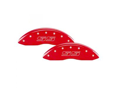 MGP Red Caliper Covers with Avalanche Style SS Logo; Front and Rear (08-10 Silverado 2500 HD)