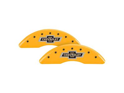 MGP Yellow Caliper Covers with 100 Anniversary Chevrolet Logo Chevrolet Logo; Front and Rear (11-19 Silverado 2500 HD)
