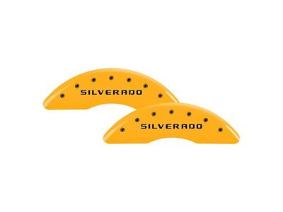 MGP Yellow Caliper Covers with Silverado Logo; Front and Rear (11-19 Silverado 2500 HD)