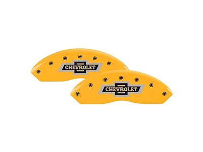 MGP Yellow Caliper Covers with 100 Anniversary Chevrolet Logo; Front and Rear (20-23 Silverado 2500 HD)