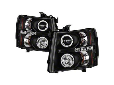 LED Halo Projector Headlights; Black Housing; Clear Lens (07-14 Silverado 3500 HD)