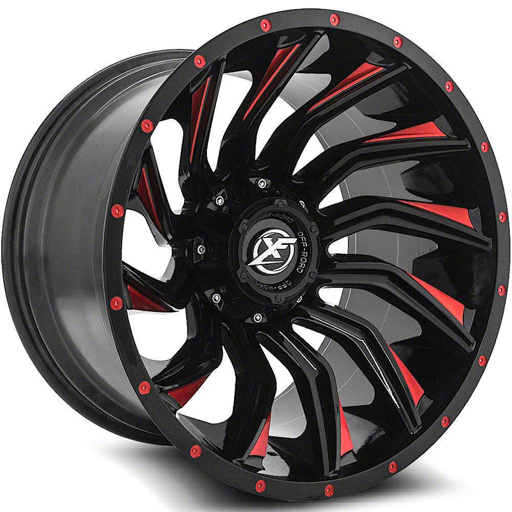 XF Offroad RAM 1500 XF-224 Gloss Black Red Milled 5-Lug Wheel; 22x12 ...