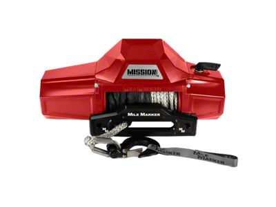 Mile Marker 8,000 lb. Mission Winch with Black Synthetic Rope and Black Hook; TNT Red (Universal; Some Adaptation May Be Required)