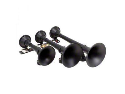 Universal Spare Tire Location Train Horn Kit with Model 730 Triple Horn; Black (Universal; Some Adaptation May Be Required)