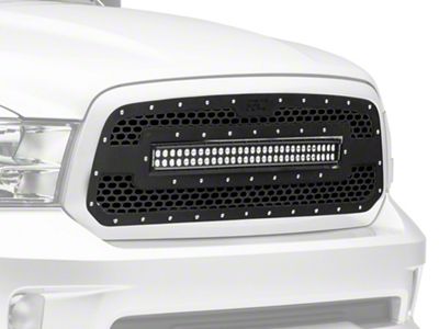 Rough Country Mesh Upper Grille Insert with 30-Inch LED Light Bar; Black (13-18 RAM 1500, Excluding Limited & Rebel)