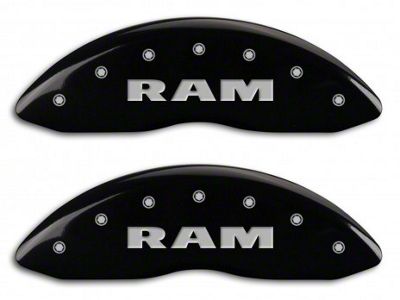 MGP Black Caliper Covers with RAM and RAMHEAD Logo; Front and Rear (11-18 RAM 1500)