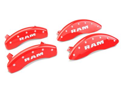 MGP Red Caliper Covers with RAM Logo; Front and Rear (11-18 RAM 1500)