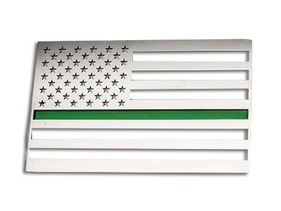 Stainless Steel American Flag Emblem; Brushed with Thin Green Line (Universal; Some Adaptation May Be Required)