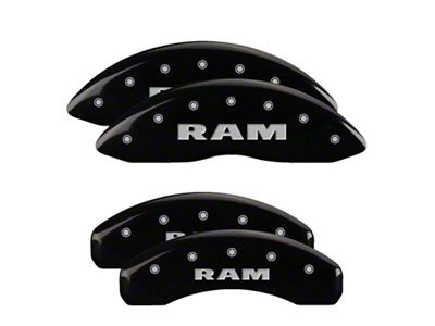 MGP Black Caliper Covers with RAM Logo; Front and Rear (19-23 RAM 1500 w/ Standard Rear Calipers)