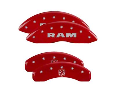 MGP Red Caliper Covers with RAMHEAD Logo; Front and Rear (19-23 RAM 1500 w/ Standard Rear Calipers)