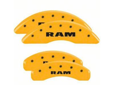 MGP Yellow Caliper Covers with RAM Logo; Front and Rear (19-23 RAM 1500 w/ Alternate Rear Calipers)