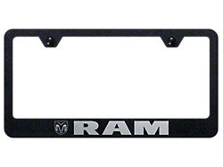 RAM Laser Etched Stainless Steel License Plate Frame; Rugged Black (Universal; Some Adaptation May Be Required)