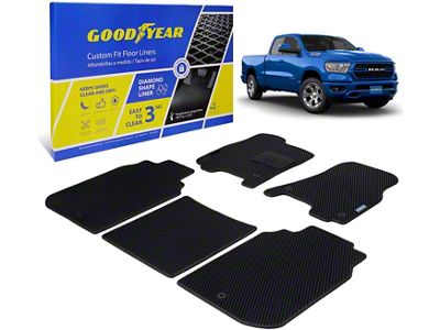 Goodyear Car Accessories Custom Fit Front and Rear Floor Liners; Black (19-23 RAM 1500 Crew Cab)