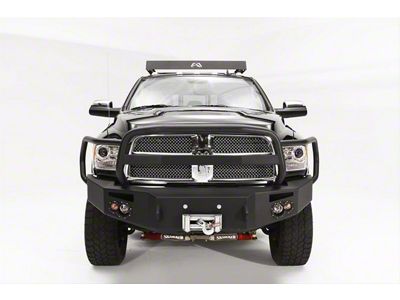 Fab Fours Premium Winch Front Bumper with Full Guard; Not Pre-Drilled for Front Parking Sensors; Bare Steel (13-18 RAM 1500, Excluding Rebel)
