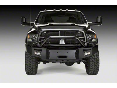 Fab Fours Premium Winch Front Bumper with Pre-Runner Guard; Not Pre-Drilled for Front Parking Sensors; Bare Steel (13-18 RAM 1500, Excluding Rebel)