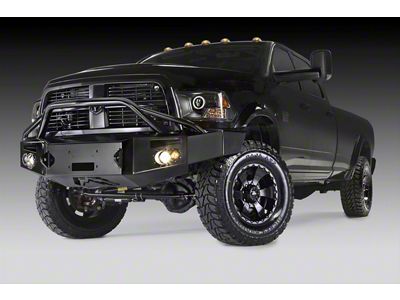 Fab Fours Premium Winch Front Bumper with Pre-Runner Guard; Pre-Drilled for Front Parking Sensors; Bare Steel (13-18 RAM 1500, Excluding Rebel)