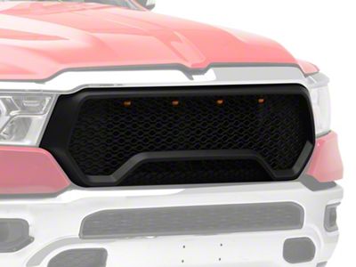 RedRock Rebel Style Upper Replacement Grille with LED DRL; Matte Black (19-23 RAM 1500 Big Horn, Laramie, Lone Star, Tradesman, Excluding Classic)