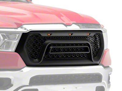 RedRock Rebel Style Upper Replacement Grille with LED DRL; Matte Black (19-23 RAM 1500 w/o Forward Facing Camera)