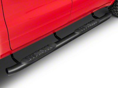 RAM Officially Licensed 5-Inch Oval Bent End Side Step Bars with Ram Logo; Textured Black (09-18 RAM 1500 Crew Cab)