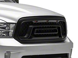Rebel Style Upper Replacement Grille with Amber LED Lights; Matte Black (13-18 RAM 1500, Excluding Rebel)