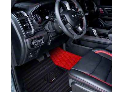 F1 Hybrid Front and Rear Floor Mats; Full Red (09-18 RAM 1500 Crew Cab w/ Front Bucket Seats)