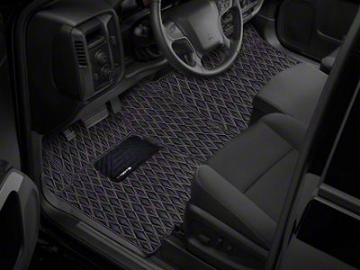 Single Layer Diamond Floor Mats; Black and White Stitching (19-23 RAM 1500 Regular Cab w/ Bench Seat)