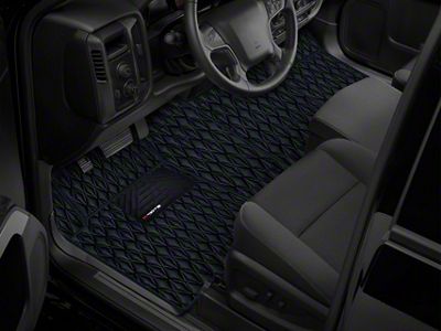 Single Layer Diamond Front and Rear Floor Mats; Black and Black Stitching (09-18 RAM 1500 Quad Cab w/ Front Bench Seat)