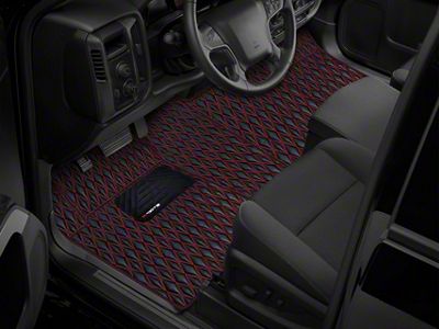 Single Layer Diamond Front and Rear Floor Mats; Black and Red Stitching (19-23 RAM 1500 Crew Cab w/ Front Bench Seat)