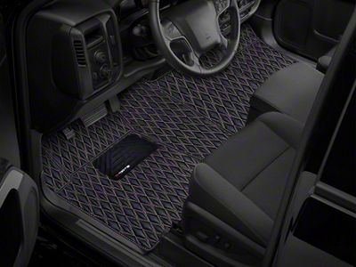 Single Layer Diamond Front and Rear Floor Mats; Black and White Stitching (19-23 RAM 1500 Crew Cab w/ Front Bench Seat)
