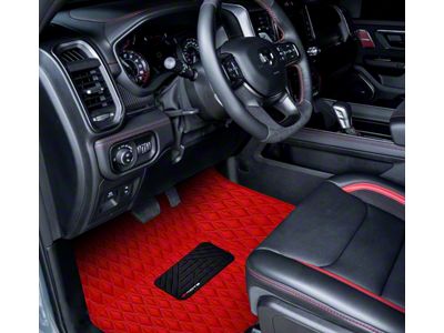 Single Layer Diamond Front and Rear Floor Mats; Full Red (19-23 RAM 1500 Quad Cab w/ Front Bucket Seats)