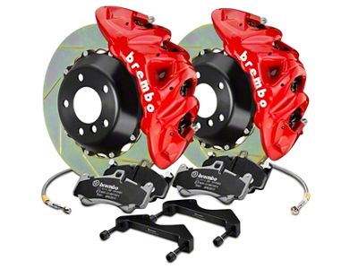 Brembo GT Series 8-Piston Front Big Brake Kit with 2-Piece Slotted Rotors; Red Calipers (07-18 Silverado 1500)