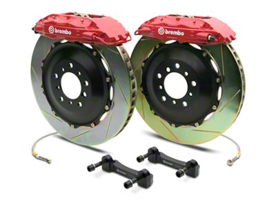 Brembo GT Series 4-Piston Rear Big Brake Kit with 2-Piece Slotted Rotors; Red Calipers (14-18 Silverado 1500)