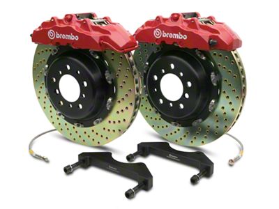 Brembo GT Series 8-Piston Front Big Brake Kit with 2-Piece Cross Drilled Rotors; Red Calipers (00-06 Sierra 1500)