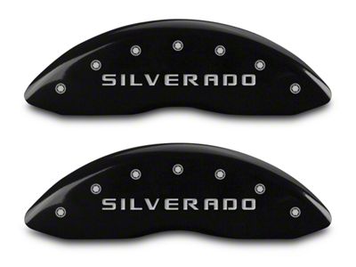 MGP Black Caliper Covers with Silverado Logo; Front and Rear (14-18 Silverado 1500)