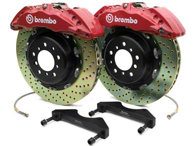 Brembo GT Series 6-Piston Front Big Brake Kit with 2-Piece Cross Drilled Rotors; Red Calipers (07-18 Silverado 1500)