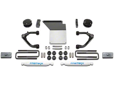 Fabtech 3-Inch Uniball Upper Control Arm System with Shocks (14-18 2WD/4WD Silverado 1500 Double Cab, Crew Cab w/ Stock Cast Aluminum or Stamped Steel Control Arms)