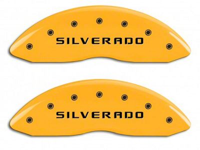 MGP Yellow Caliper Covers with Silverado Logo; Front and Rear (14-18 Silverado 1500)