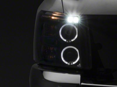 Dual LED Halo Projector Headlights; Gloss Black Housing; Smoked Lens (07-13 Silverado 1500)
