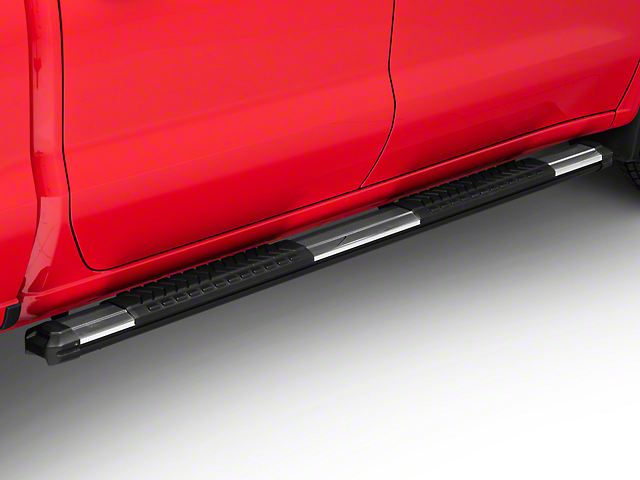 Barricade Saber 5-Inch Aluminum Side Step Bars; Stainless Cover Plates (19-23 Silverado 1500 Crew Cab)