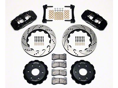 Wilwood AERO6 Front Big Brake Kit with Drilled and Slotted Rotors; Black Calipers (99-18 Silverado 1500)