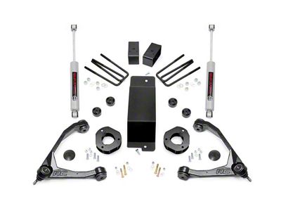 Rough Country 3.50-Inch Suspension Lift Kit with Upper Control Arms and Premium N3 Shocks (07-16 4WD Silverado 1500 w/ Stock Cast Aluminum or Cast Steel Control Arms)